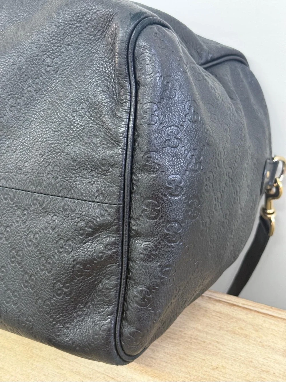 Gucci Guccissima Leather Boston Duffel Bag Black